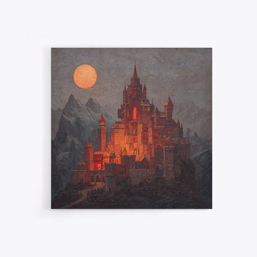 The Vampire Castle, Square Wall Art, Spooky Home Decor, Canvas Print, Halloween Wall Decor, Gothic Home Decor, Dark Fantasy Art