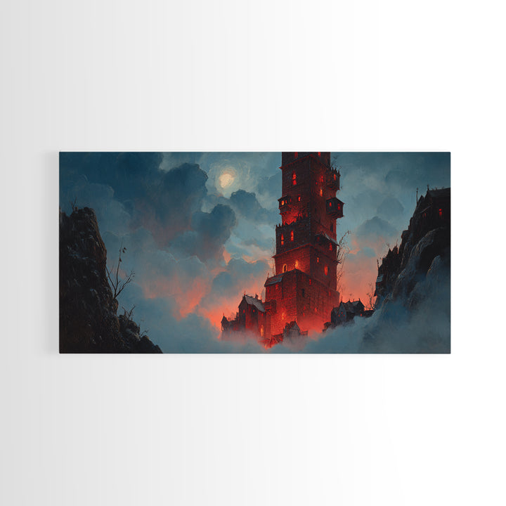 The Vampire Castle, Wide Panoramic Art, Dark Halloween Decor, Canvas Print, Halloween Wall Decor, Gothic Home Decor, Halloween Wall Art