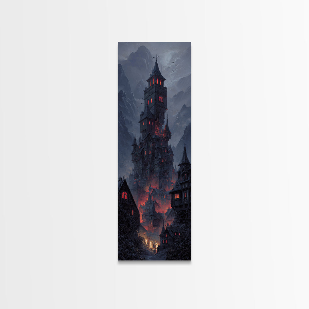 The Vampire Castle, Tall Narrow Wall Art, Spooky Home Decor, Canvas Print, Halloween Wall Decor, Gothic Home Decor, Halloween Wall Art