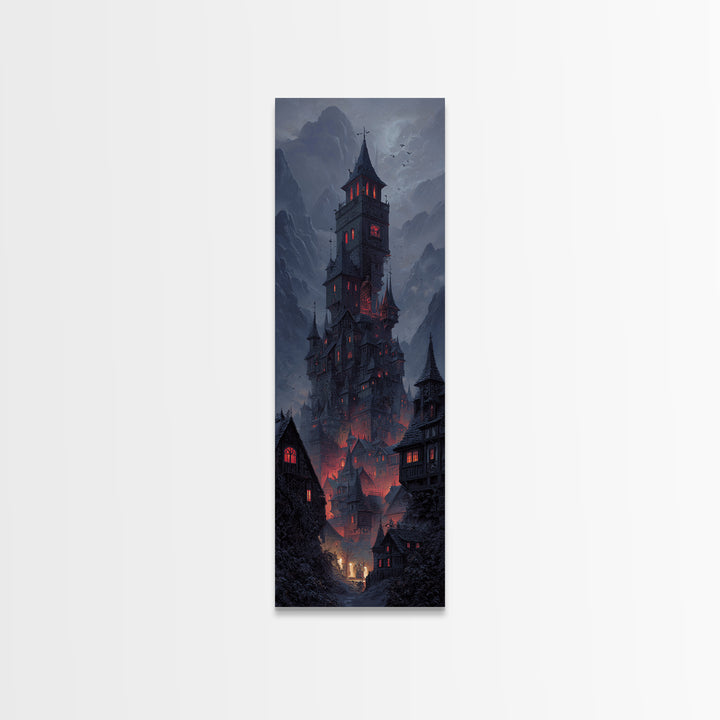 The Vampire Castle, Tall Narrow Wall Art, Spooky Home Decor, Canvas Print, Halloween Wall Decor, Gothic Home Decor, Halloween Wall Art