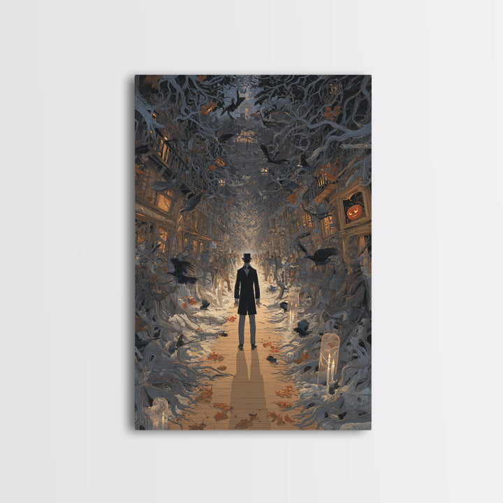 The Ghost Town Main Street, Vertical Wall Art, Gothic Horror Wall Art, Framed Canvas Print, Halloween Wall Decor, Gothic Home Decor