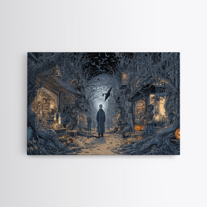 The Ghost Town Main Street, Landscape Wall Art, Macabre Wall Art, Framed Canvas Print, Halloween Wall Decor, Gothic Home Decor