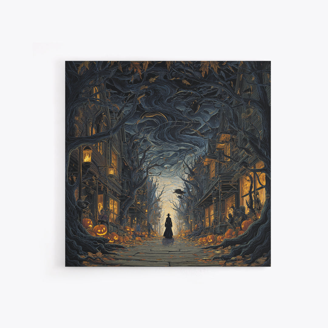 The Ghost Town Main Street, Square Wall Art, Spooky Home Decor, Canvas Print, Halloween Wall Decor, Gothic Home Decor