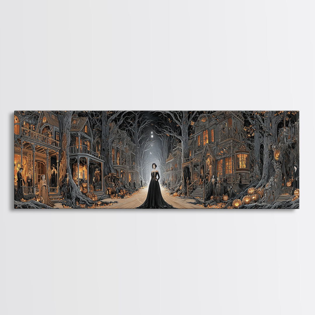 The Ghost Town Main Street, Extra Wide Wall Art, Dark Fantasy Wall Art, Canvas Print, Halloween Wall Decor, Gothic Home Decor