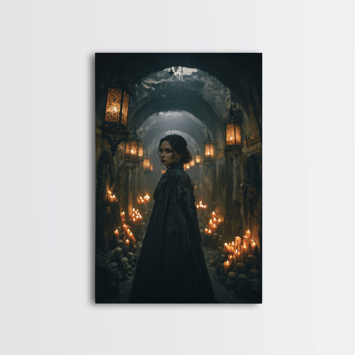 The Endless Catacombs, Vertical Wall Art, Haunted Gothic Art, Framed Canvas Print, Halloween Wall Decor, Gothic Home Decor, Dark Fantasy Art