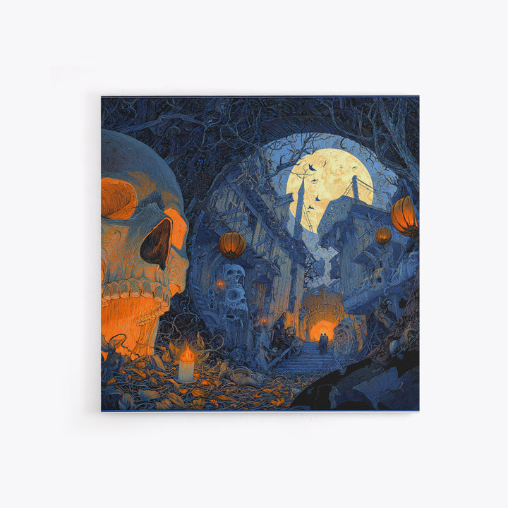 The Endless Catacombs, Square Wall Art, Haunted Gothic Art, Framed Canvas Print, Halloween Wall Decor, Gothic Home Decor, Dark Fantasy Art
