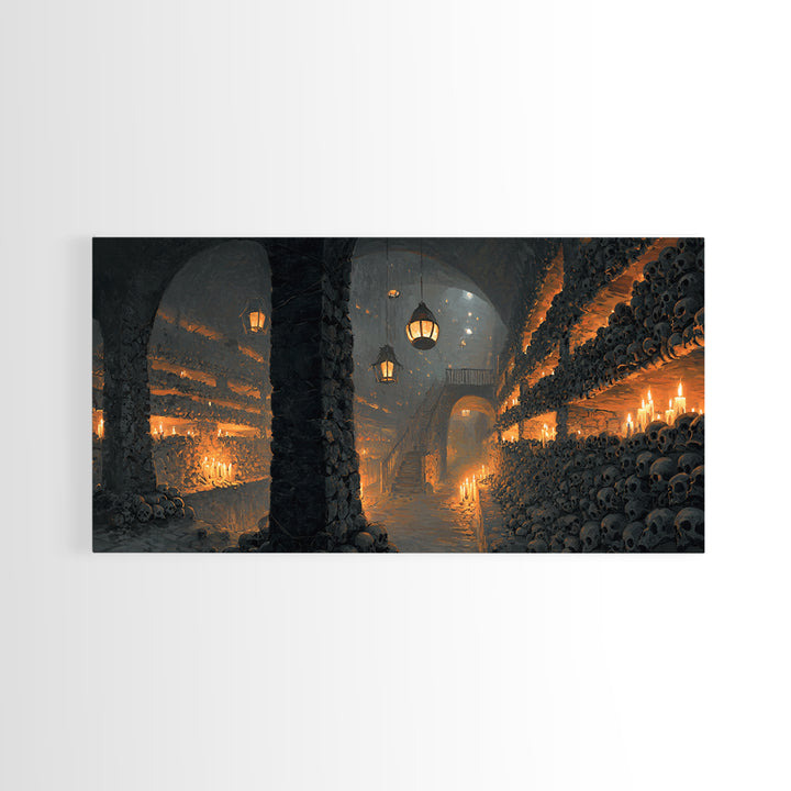 The Endless Catacombs, Wide Panoramic Art, Spooky Home Decor, Canvas Print, Halloween Wall Decor, Gothic Home Decor, Spooky Wall Decor