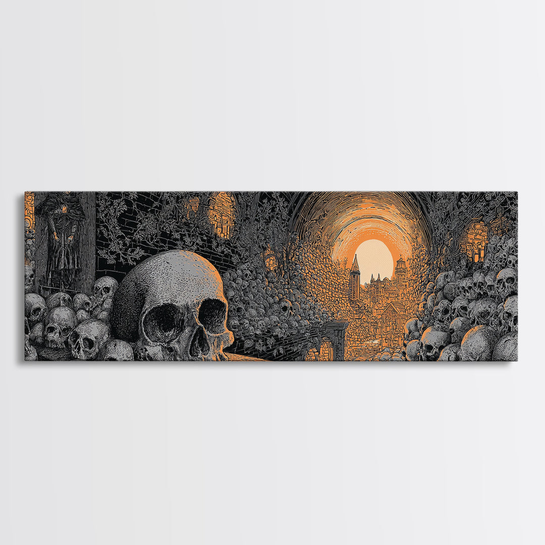 The Endless Catacombs, Extra Wide Wall Art, Dark Halloween Decor, Canvas Print, Halloween Wall Decor, Gothic Home Decor