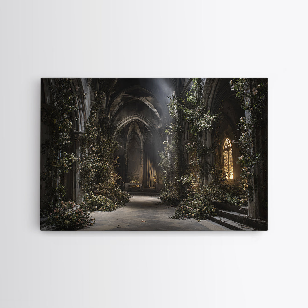 The Overgrown Chapel, Landscape Wall Art, Haunted Gothic Art, Framed Canvas Print, Halloween Wall Decor, Gothic Home Decor