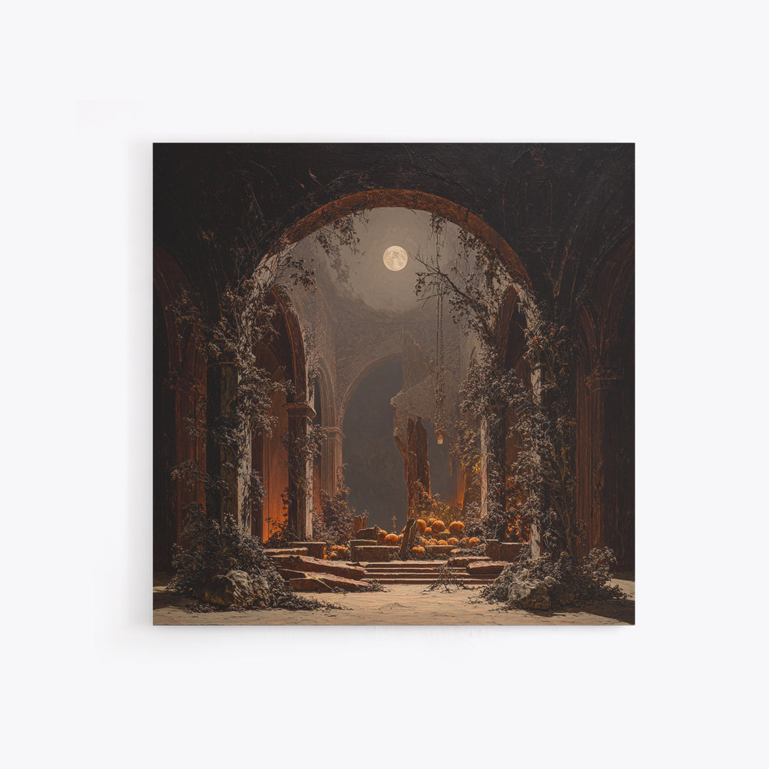 The Overgrown Chapel, Square Wall Art, Spooky Home Decor, Canvas Print, Halloween Wall Decor, Gothic Home Decor, Spooky Wall Decor
