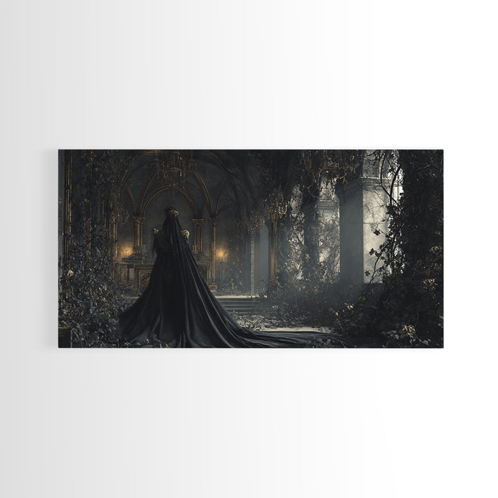 The Overgrown Chapel, Wide Panoramic Art, Macabre Wall Art, Framed Canvas Print, Halloween Wall Decor, Gothic Home Decor, Dark Fantasy Art