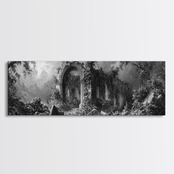 The Overgrown Chapel, Extra Wide Wall Art, Haunted Gothic Art, Framed Canvas Print, Halloween Wall Decor, Gothic Home Decor