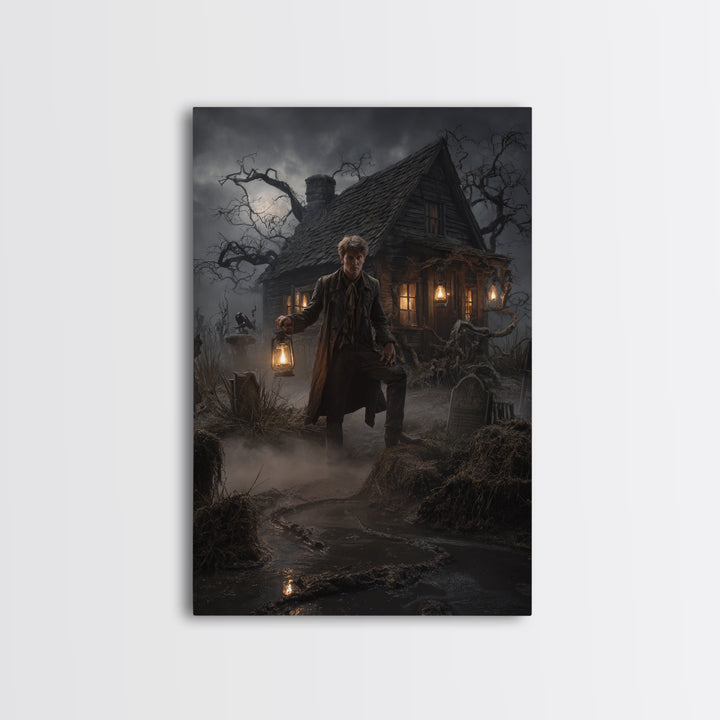 The Foggy Swamp Shack, Vertical Wall Art, Spooky Home Decor, Canvas Print, Halloween Wall Decor, Gothic Home Decor, Seasonal Home Decor