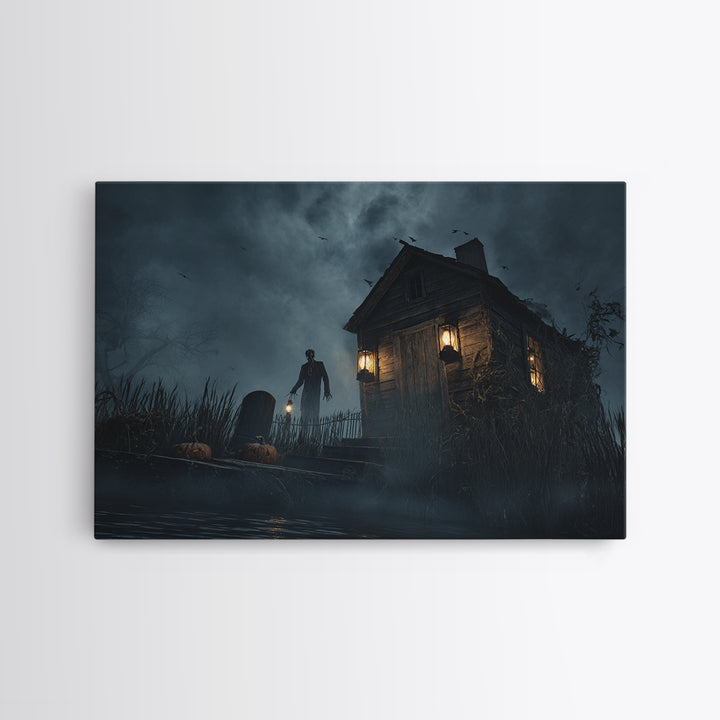 The Foggy Swamp Shack, Landscape Wall Art, Spooky Home Decor, Canvas Print, Halloween Wall Decor, Gothic Home Decor, Horror Wall Art