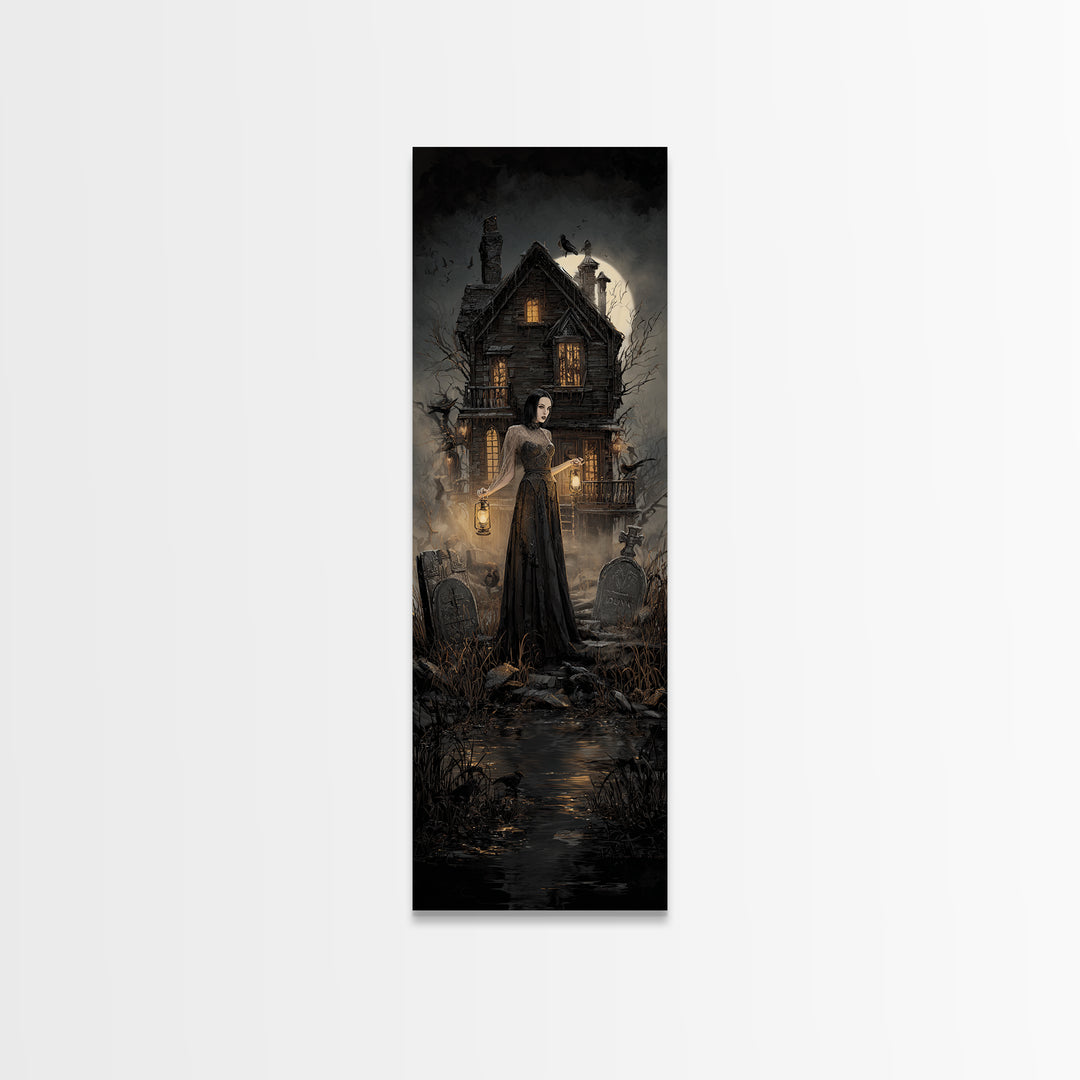 The Foggy Swamp Shack, Tall Narrow Wall Art, Spooky Home Decor, Canvas Print, Halloween Wall Decor, Gothic Home Decor, Macabre Wall Art