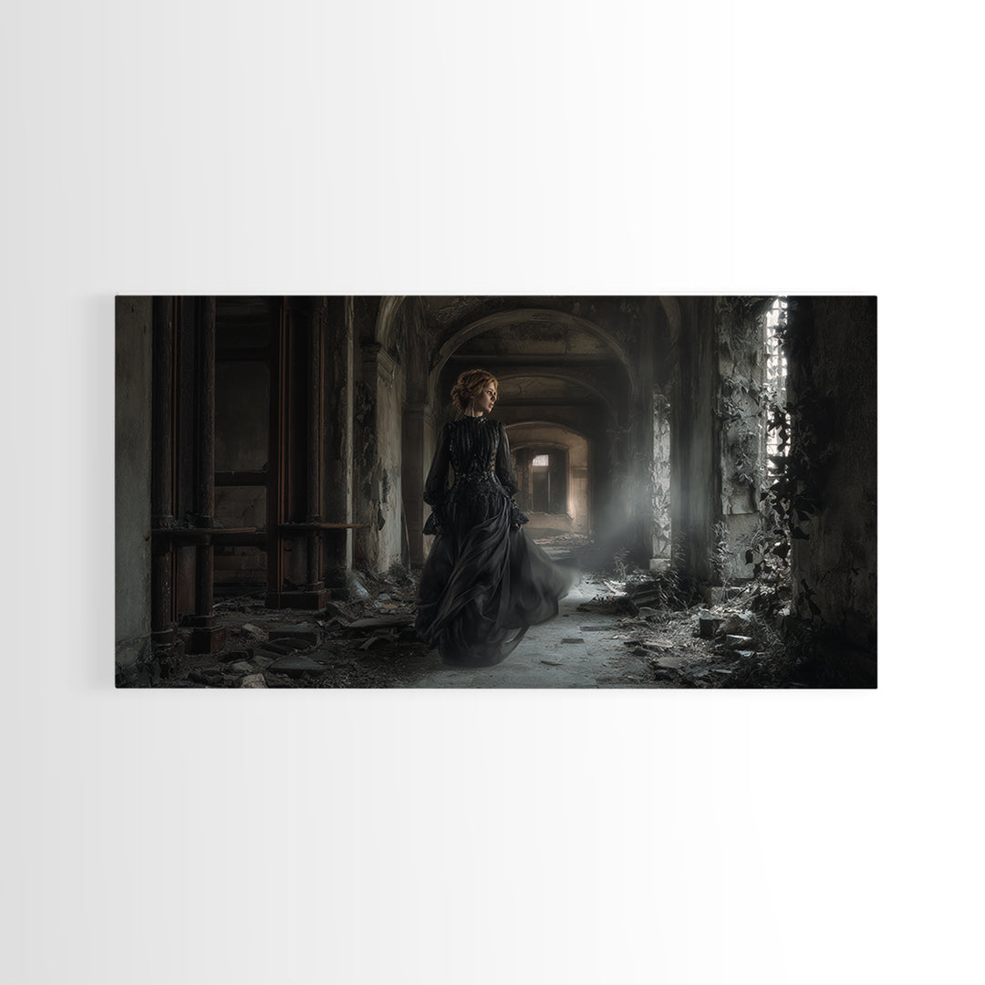 The Derelict Asylum, Wide Panoramic Art, Macabre Wall Art, Framed Canvas Print, Halloween Wall Decor, Gothic Home Decor, Horror Wall Art