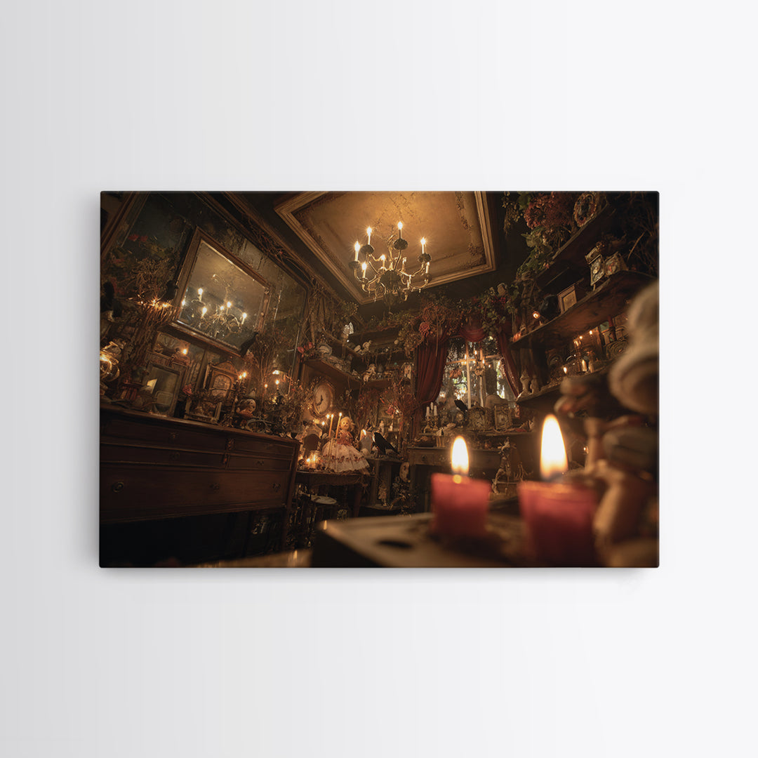 The Midnight Antique Shop, Landscape Wall Art, Dark Halloween Decor, Canvas Print, Halloween Wall Decor, Gothic Home Decor