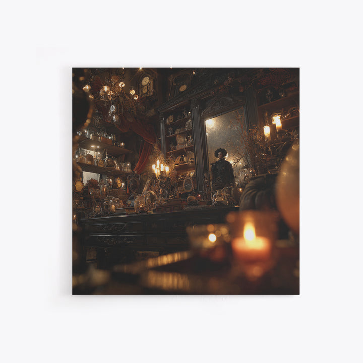 The Midnight Antique Shop, Square Wall Art, Haunted Gothic Art, Framed Canvas Print, Halloween Wall Decor, Gothic Home Decor