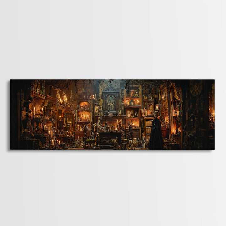 The Midnight Antique Shop, Extra Wide Wall Art, Gothic Horror Wall Art, Framed Canvas Print, Halloween Wall Decor, Gothic Home Decor