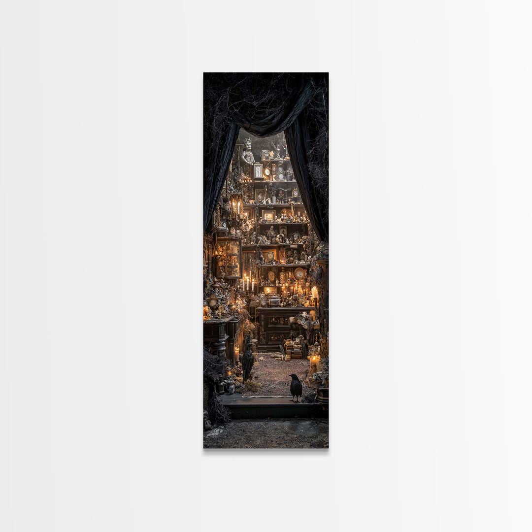 The Midnight Antique Shop, Tall Narrow Wall Art, Dark Fantasy Wall Art, Canvas Print, Halloween Wall Decor, Gothic Home Decor