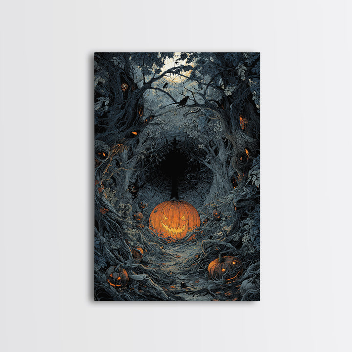 The Pumpkin Patch Maze, Vertical Wall Art, Gothic Horror Wall Art, Framed Canvas Print, Halloween Wall Decor, Gothic Home Decor