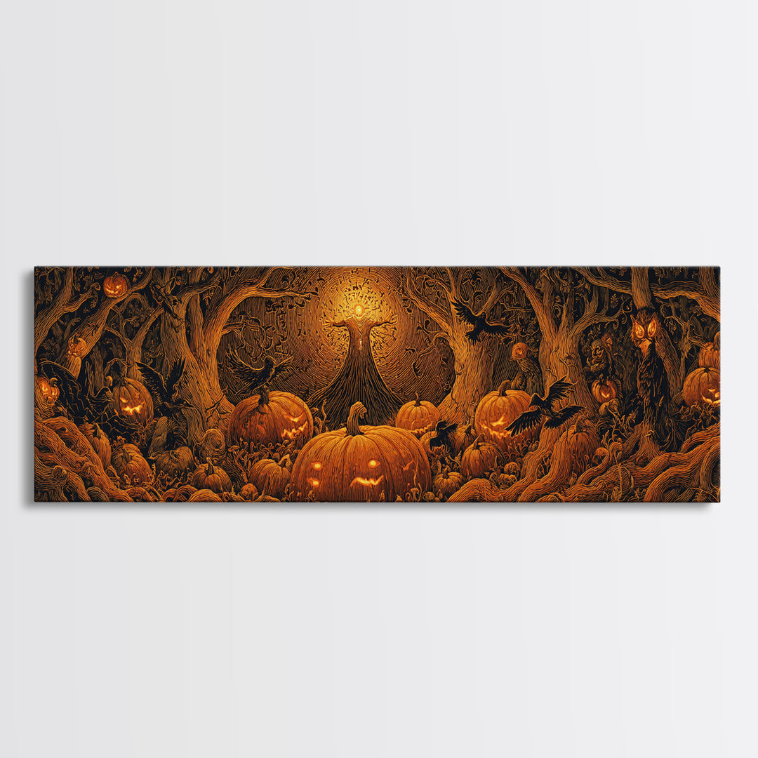 The Pumpkin Patch Maze, Extra Wide Wall Art, Spooky Home Decor, Canvas Print, Halloween Wall Decor, Gothic Home Decor