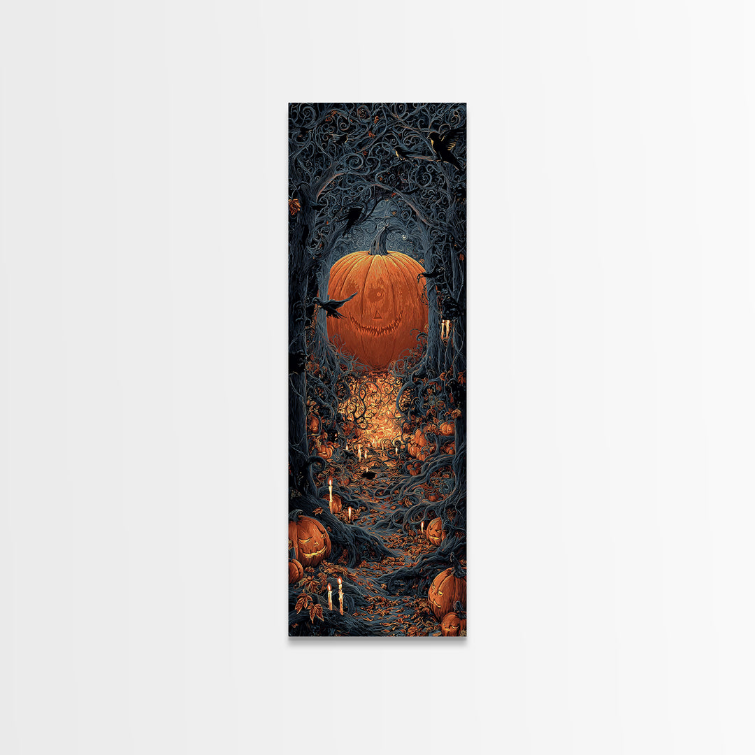 The Pumpkin Patch Maze, Tall Narrow Wall Art, Dark Halloween Decor, Canvas Print, Halloween Wall Decor, Gothic Home Decor, Macabre Wall Art
