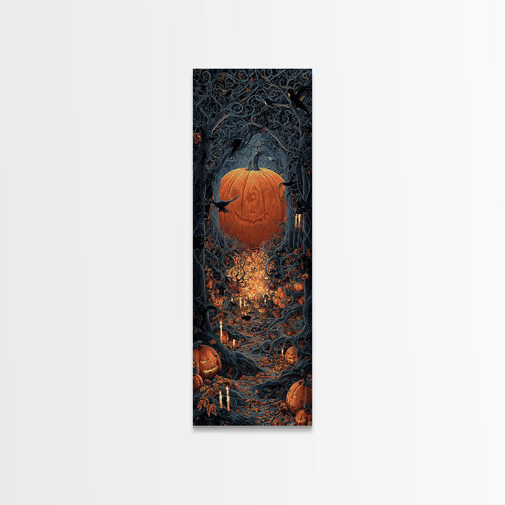 The Pumpkin Patch Maze, Tall Narrow Wall Art, Dark Halloween Decor, Canvas Print, Halloween Wall Decor, Gothic Home Decor, Macabre Wall Art