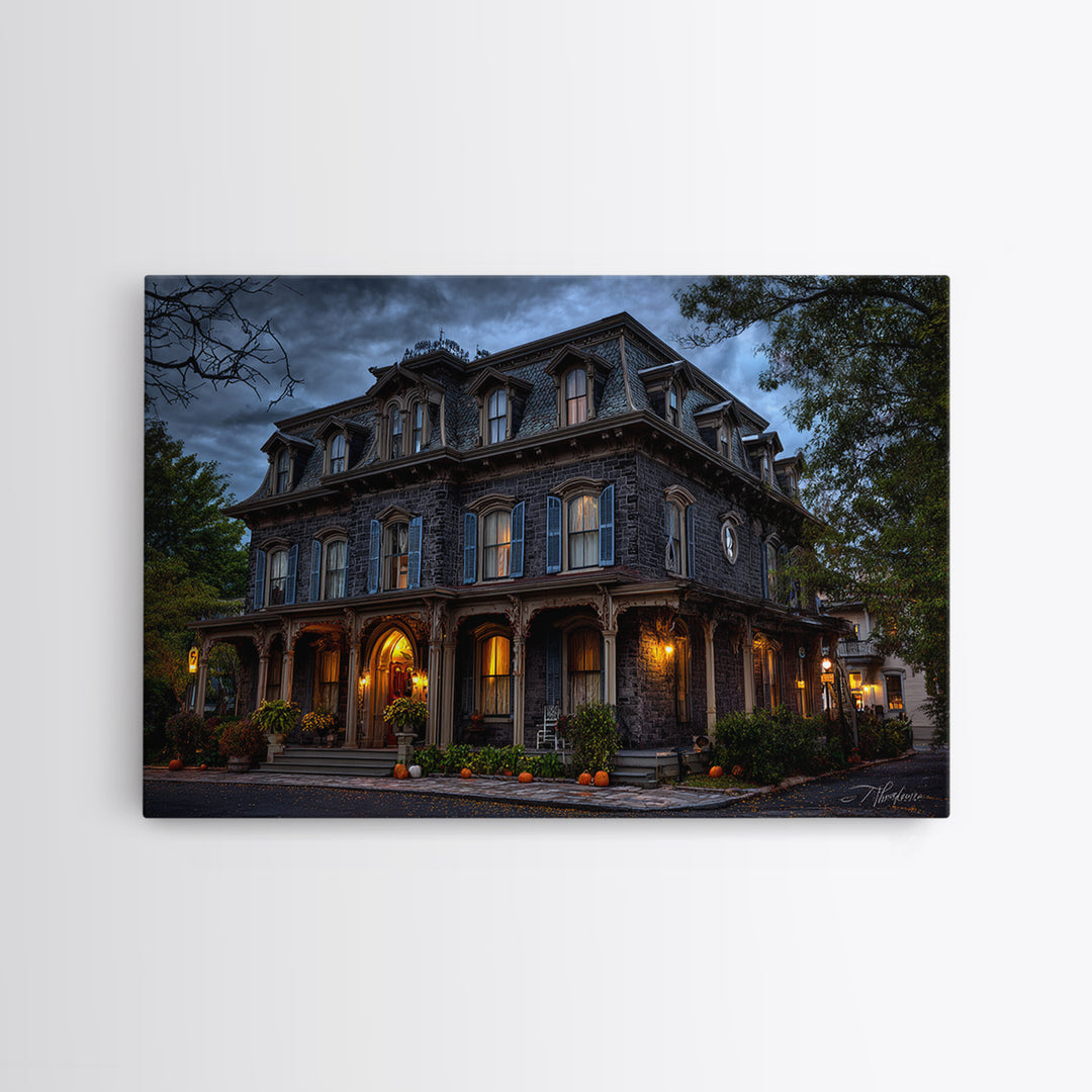 The Haunted Hotel, Landscape Wall Art, Haunted Gothic Art, Framed Canvas Print, Halloween Wall Decor, Gothic Home Decor