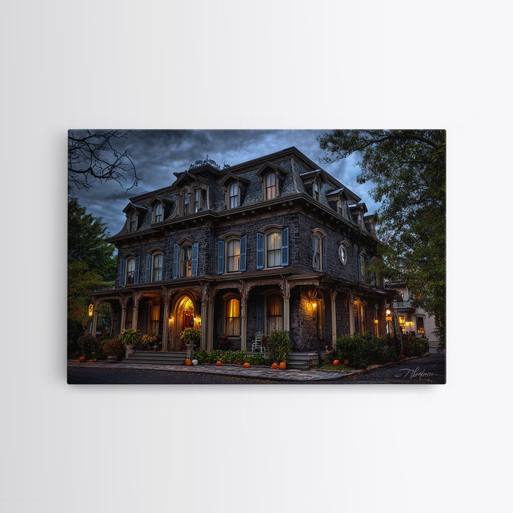 The Haunted Hotel, Landscape Wall Art, Haunted Gothic Art, Framed Canvas Print, Halloween Wall Decor, Gothic Home Decor
