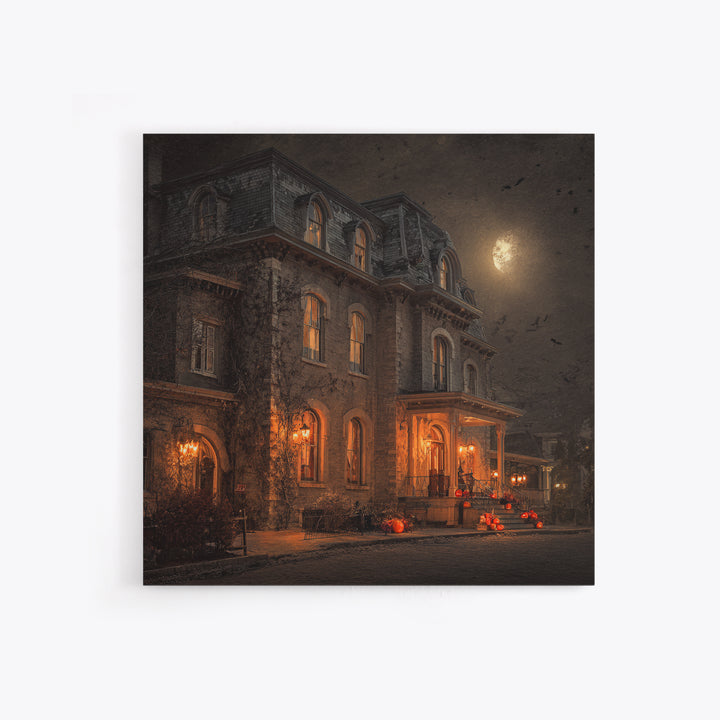 The Haunted Hotel, Square Wall Art, Haunted Gothic Art, Framed Canvas Print, Halloween Wall Decor, Gothic Home Decor, Horror Wall Art