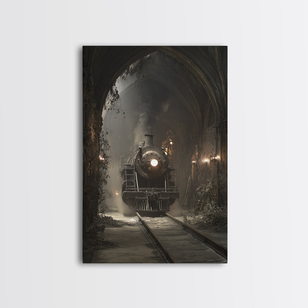 The Abandoned Train Station, Vertical Wall Art, Gothic Horror Wall Art, Framed Canvas Print, Halloween Wall Decor, Gothic Home Decor