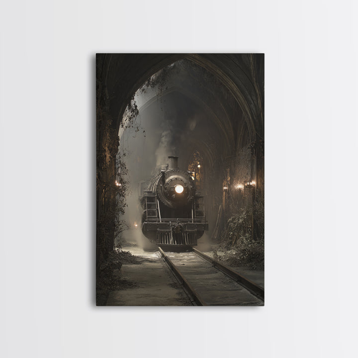 The Abandoned Train Station, Vertical Wall Art, Gothic Horror Wall Art, Framed Canvas Print, Halloween Wall Decor, Gothic Home Decor