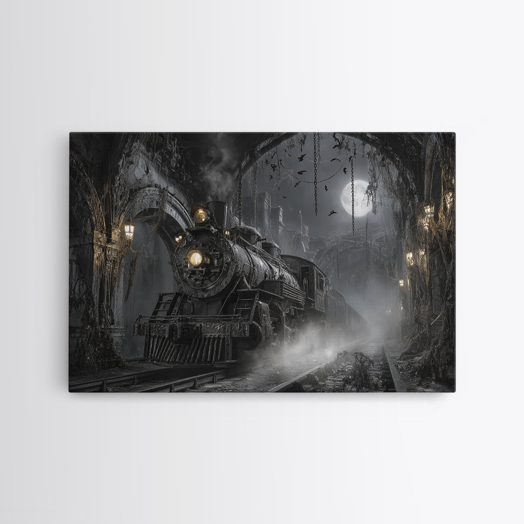 The Abandoned Train Station, Landscape Wall Art, Dark Fantasy Wall Art, Canvas Print, Halloween Wall Decor, Gothic Home Decor