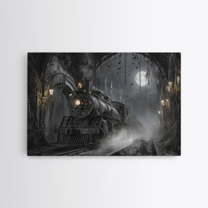 The Abandoned Train Station, Landscape Wall Art, Dark Fantasy Wall Art, Canvas Print, Halloween Wall Decor, Gothic Home Decor