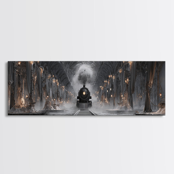 The Abandoned Train Station, Extra Wide Wall Art, Haunted Gothic Art, Framed Canvas Print, Halloween Wall Decor, Gothic Home Decor