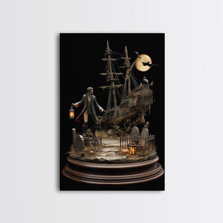 The Shipwreck Cove, Vertical Wall Art, Macabre Wall Art, Framed Canvas Print, Halloween Wall Decor, Gothic Home Decor, Seasonal Home Decor