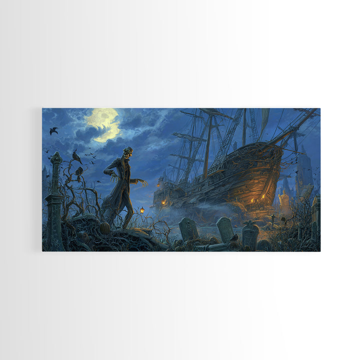 The Shipwreck Cove, Wide Panoramic Art, Gothic Horror Wall Art, Framed Canvas Print, Halloween Wall Decor, Gothic Home Decor