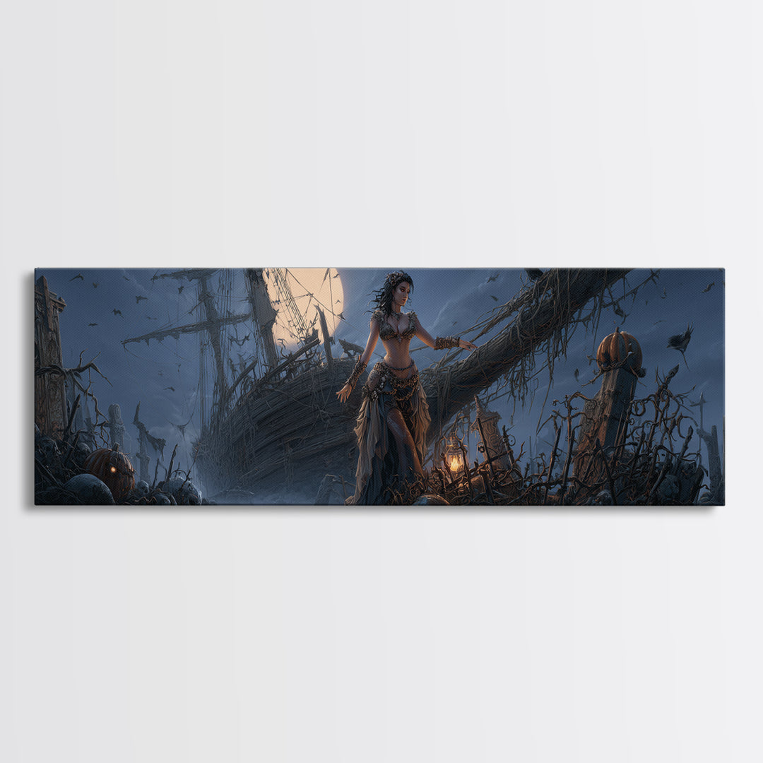 The Shipwreck Cove, Extra Wide Wall Art, Gothic Horror Wall Art, Framed Canvas Print, Halloween Wall Decor, Gothic Home Decor