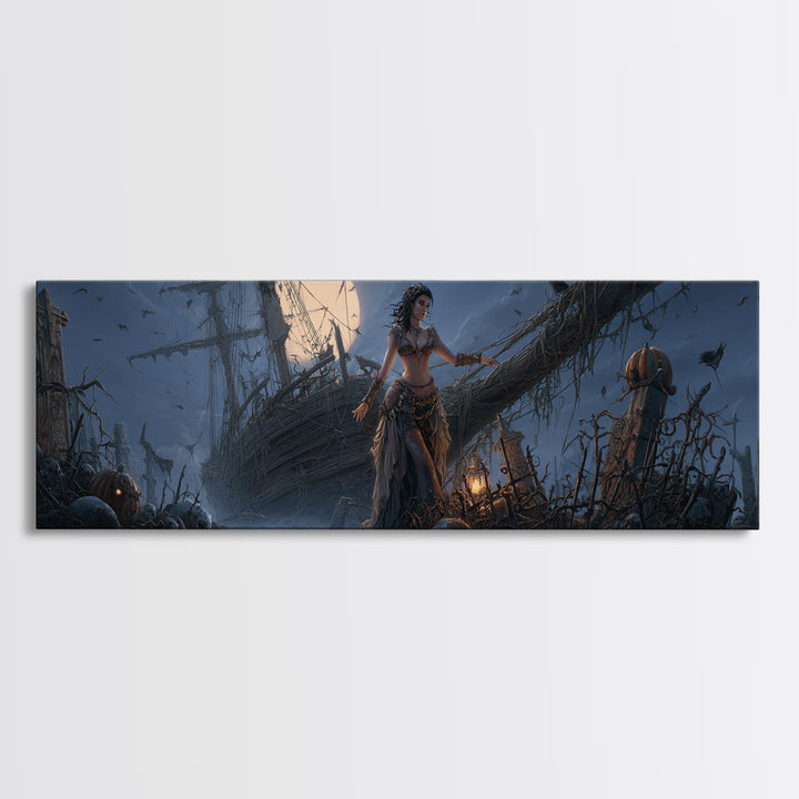 The Shipwreck Cove, Extra Wide Wall Art, Gothic Horror Wall Art, Framed Canvas Print, Halloween Wall Decor, Gothic Home Decor