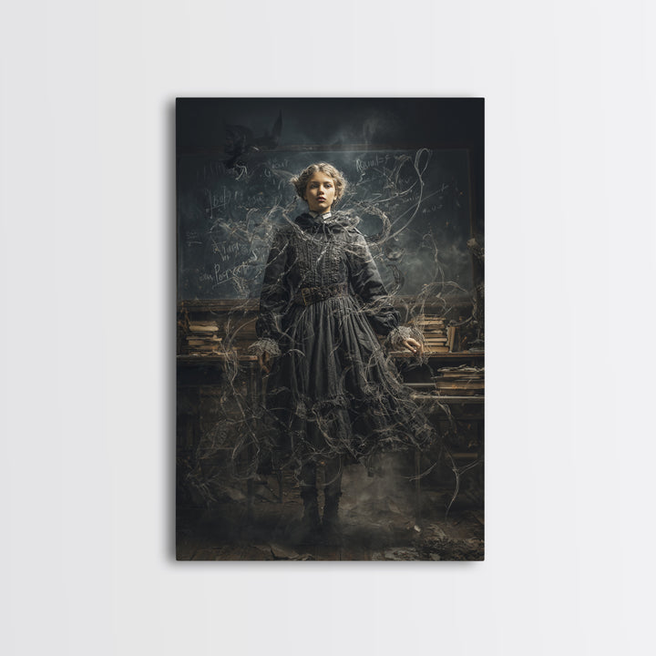 The Silent Schoolhouse, Vertical Wall Art, Gothic Horror Wall Art, Framed Canvas Print, Halloween Wall Decor, Gothic Home Decor