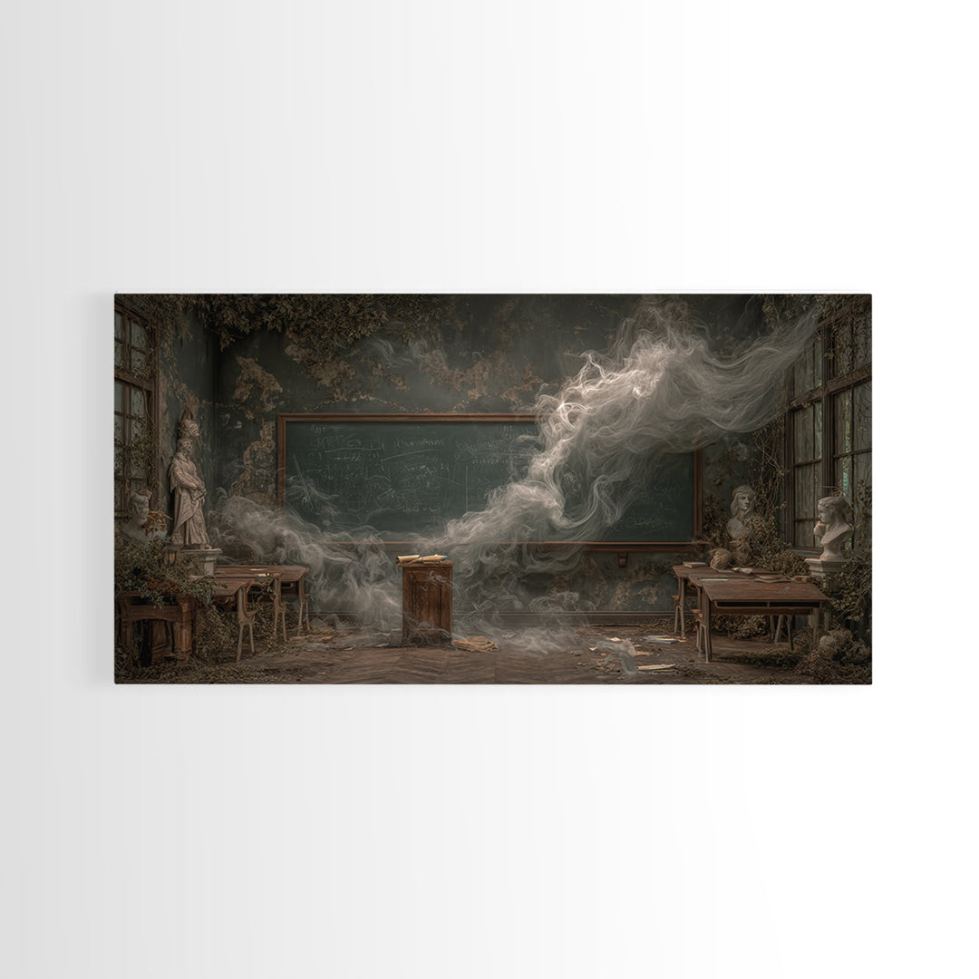 The Silent Schoolhouse, Wide Panoramic Art, Haunted Gothic Art, Framed Canvas Print, Halloween Wall Decor, Gothic Home Decor