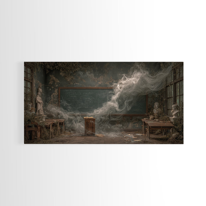 The Silent Schoolhouse, Wide Panoramic Art, Haunted Gothic Art, Framed Canvas Print, Halloween Wall Decor, Gothic Home Decor
