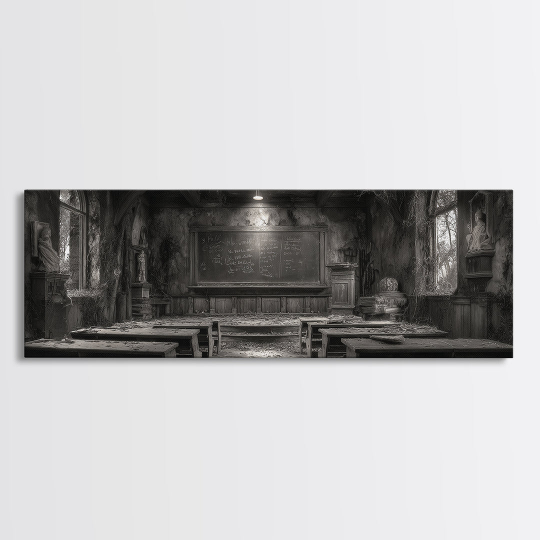 The Silent Schoolhouse, Extra Wide Wall Art, Dark Halloween Decor, Canvas Print, Halloween Wall Decor, Gothic Home Decor, Dark Fantasy Art