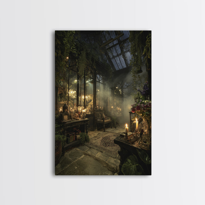 The Cemetery Greenhouse, Vertical Wall Art, Dark Fantasy Wall Art, Canvas Print, Halloween Wall Decor, Gothic Home Decor, Halloween Wall Art