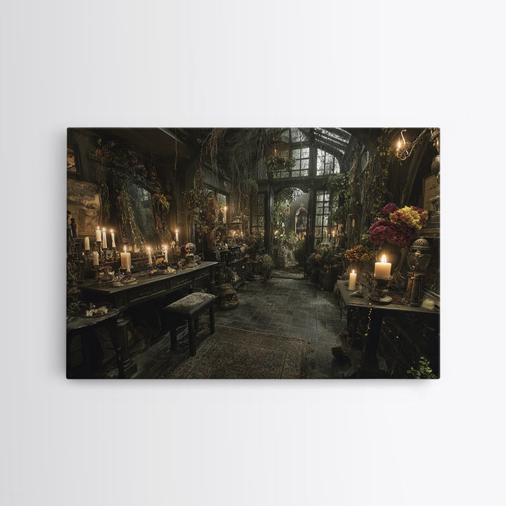 The Cemetery Greenhouse, Landscape Wall Art, Macabre Wall Art, Framed Canvas Print, Halloween Wall Decor, Gothic Home Decor, Halloween Decor
