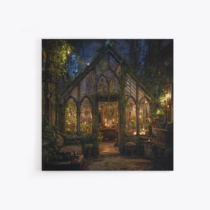 The Cemetery Greenhouse, Square Wall Art, Macabre Wall Art, Framed Canvas Print, Halloween Wall Decor, Gothic Home Decor, Spooky Wall Decor