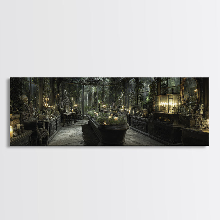 The Cemetery Greenhouse, Extra Wide Wall Art, Spooky Home Decor, Canvas Print, Halloween Wall Decor, Gothic Home Decor, Statement Wall Art