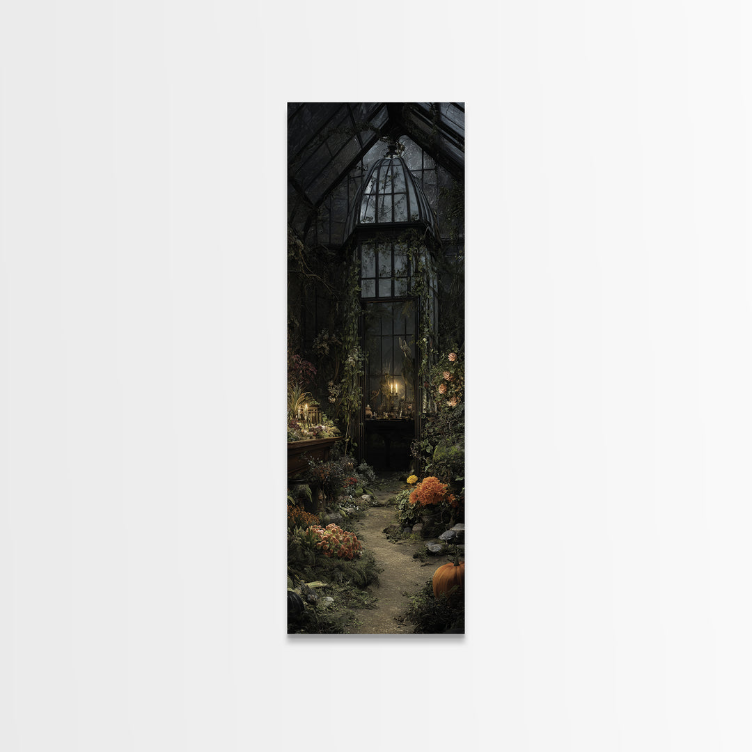 The Cemetery Greenhouse, Tall Narrow Wall Art, Dark Fantasy Wall Art, Canvas Print, Halloween Wall Decor, Gothic Home Decor, Halloween Decor