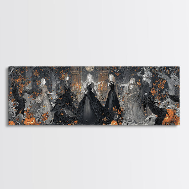 The Midnight Masquerade, Extra Wide Wall Art, Spooky Home Decor, Canvas Print, Halloween Wall Decor, Gothic Home Decor, Statement Wall Art